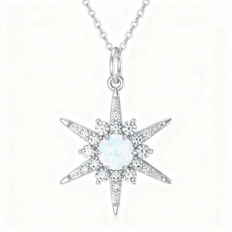 10K White Gold Round Cut Cubic Zirconia Sun Pendant Necklace-10