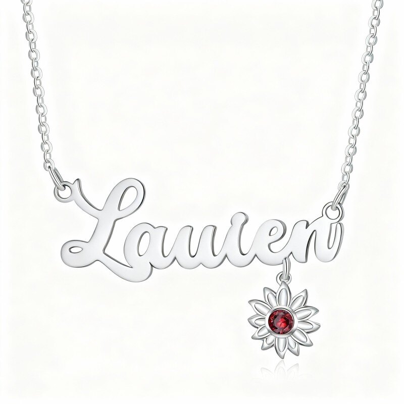 قلادة عباد الشمس مرصعة بالبلاتين والذهب الأبيض ومزينة بقطع دائرية من الزركونيا المكعبة-1