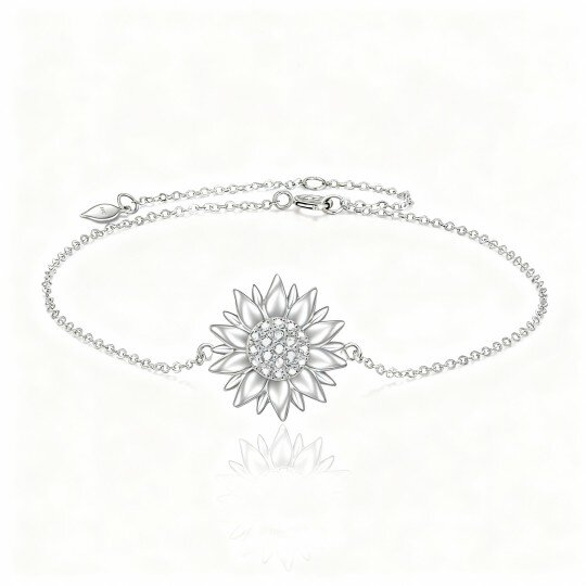 10K White Gold Round Cut Cubic Zirconia Sunflower Single Layer Charm Anklet