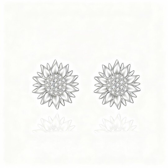 10K White Gold Round Cut Cubic Zirconia Sunflower Stud Earrings