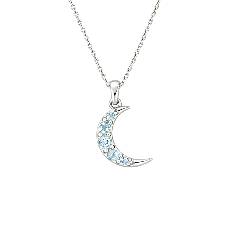 14K White Gold Round Cut Topaz Moon Pendant Necklace-1