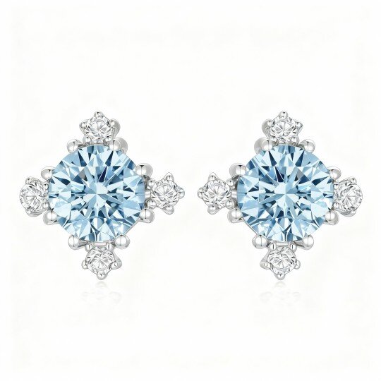 Brincos floco de neve em ouro branco de 10 quilates com zircónias cúbicas de corte redondo e topázios.