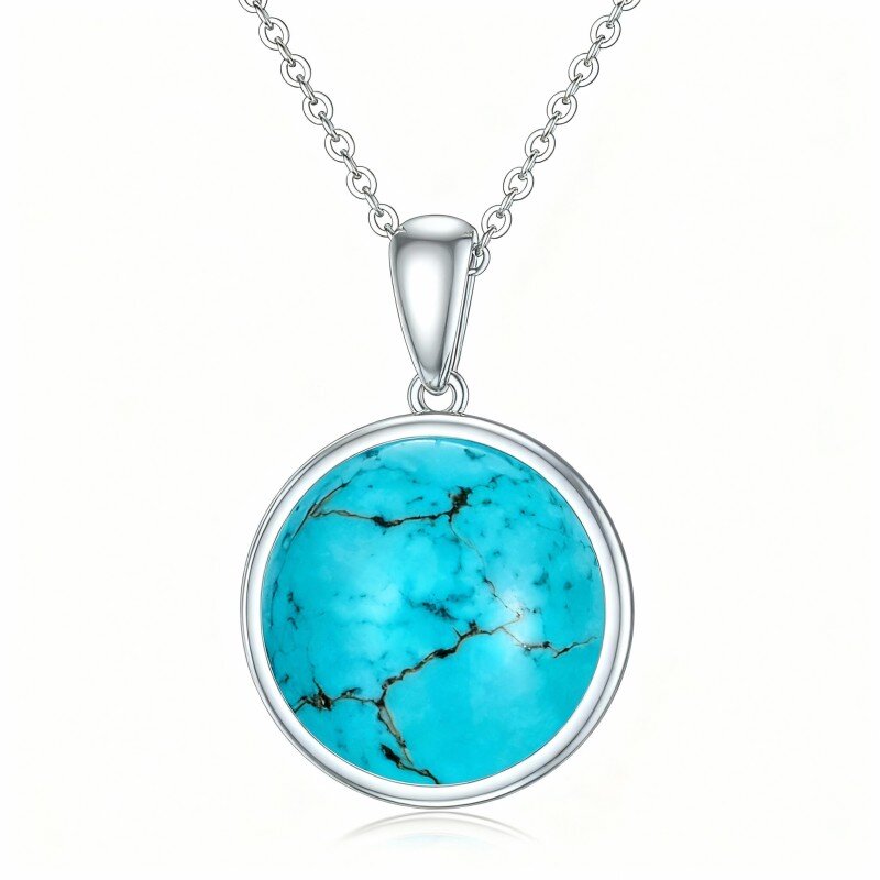 10K White Gold Round Cut Turquoise Pendant Necklace-19