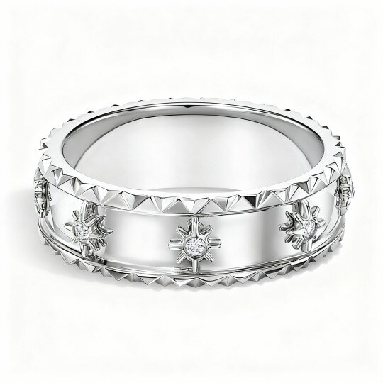 Anillo de boda de oro blanco de 10 quilates con corte redondo