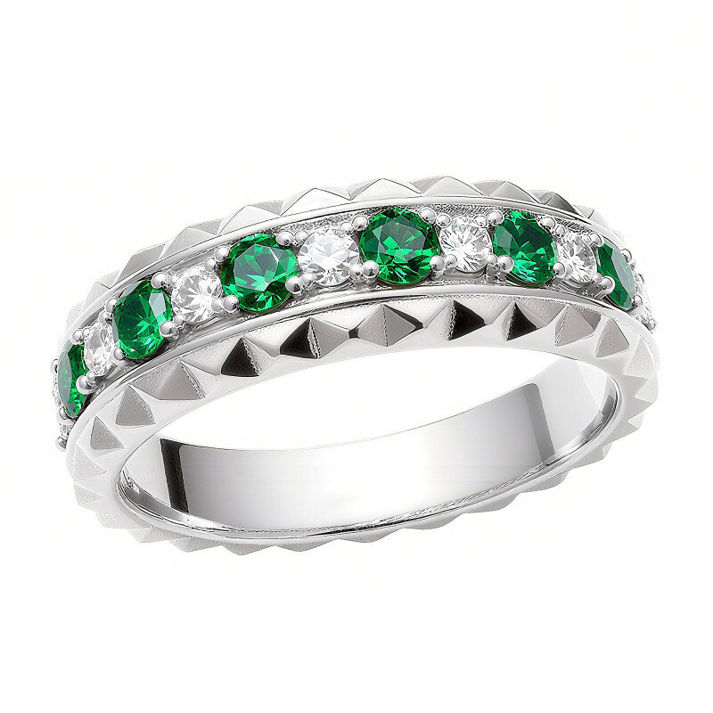 Obrączka ślubna z białego złota próby 18K z okrągłym szlifem-1