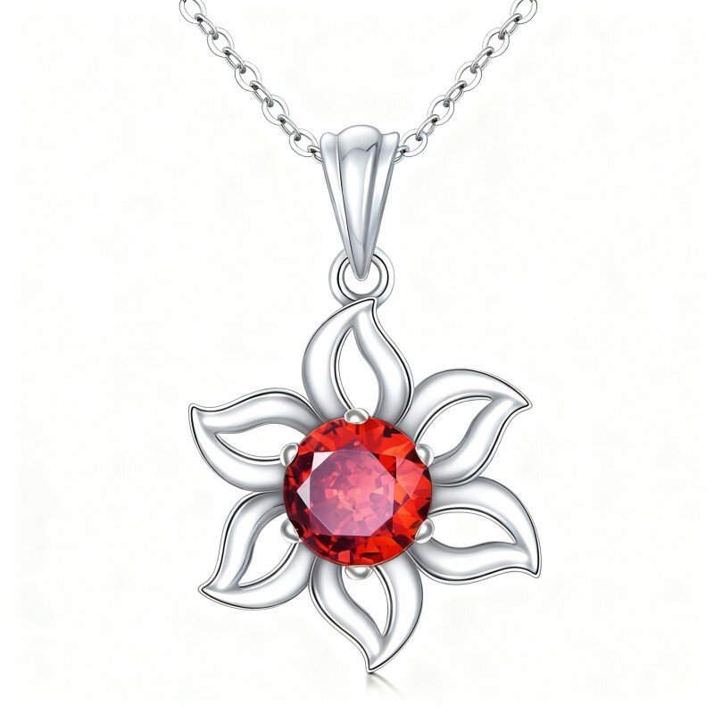 Platinum with White Gold Plated Round Cut Cubic Zirconia Wildflowers Pendant Necklace-1