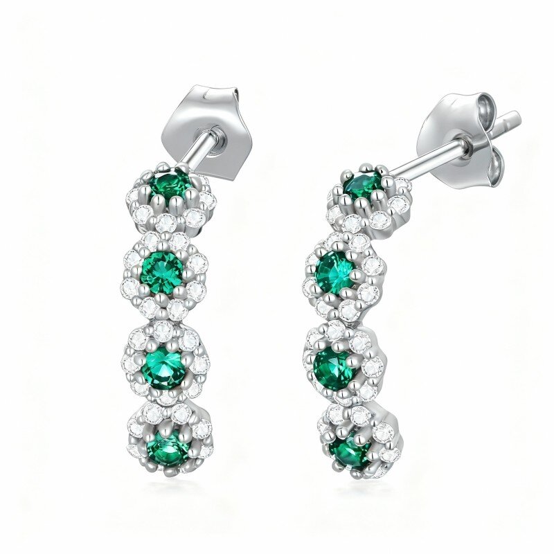 10K White Gold Round Cut Cubic Zirconia Wildflowers Stud Earrings-7