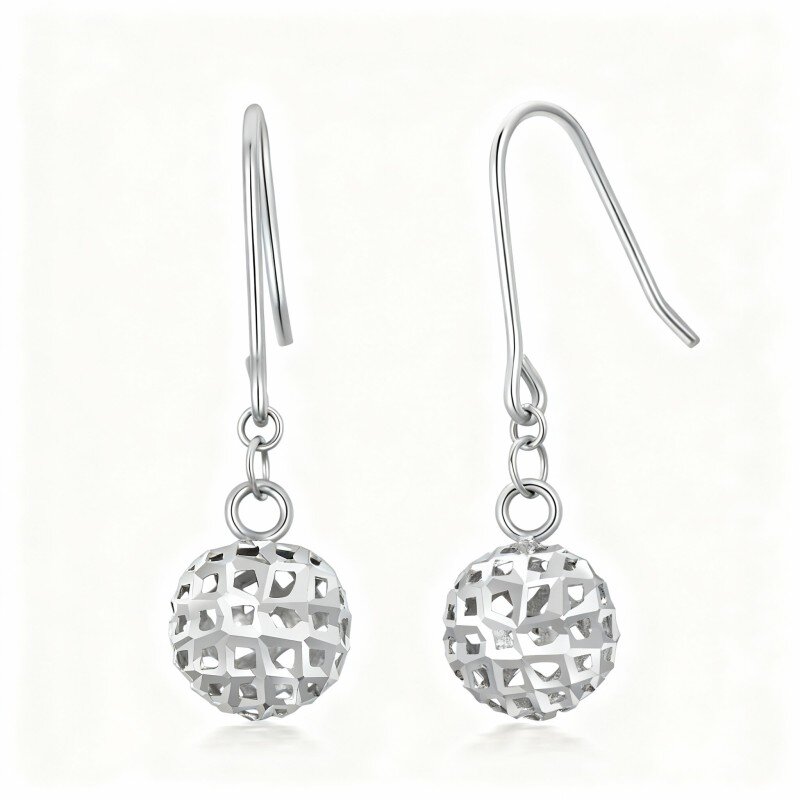 Boucles d'oreilles pendantes rondes en or blanc 10 carats-4