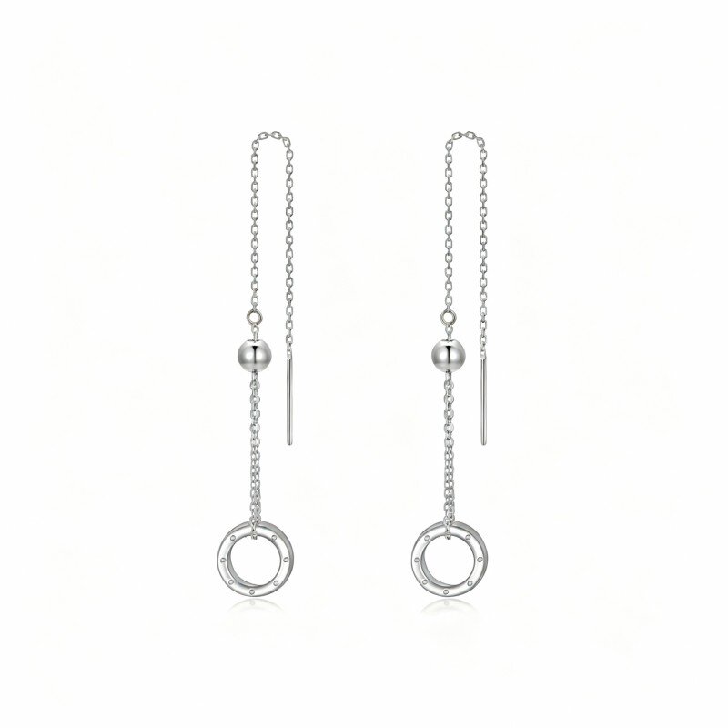 Boucles d'oreilles pendantes rondes en or blanc 10 carats-5