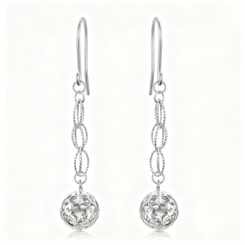 10K White Gold Round Drop Earrings-12