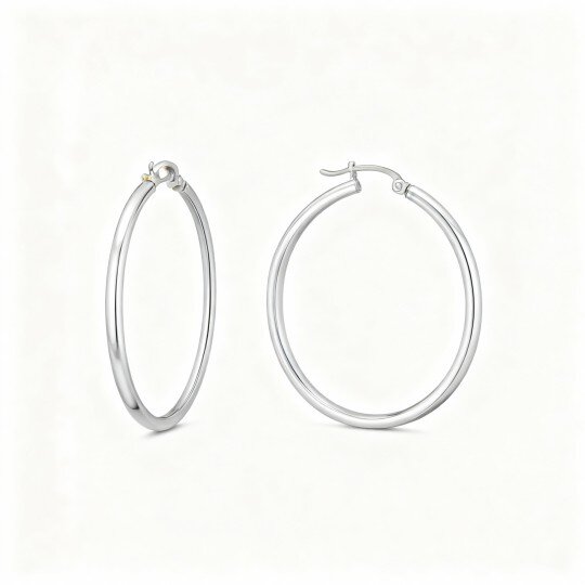 10K White Gold Round Hoop Earrings