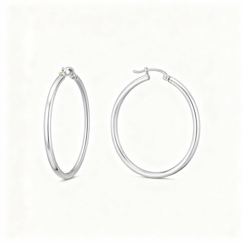 10K White Gold Round Hoop Earrings-12