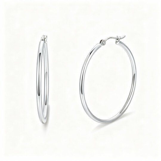 Brincos de argola redondos em ouro branco 14K