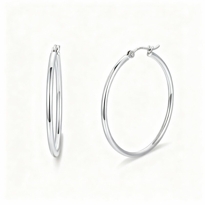 Brincos de argola redondos em ouro branco 10K-7