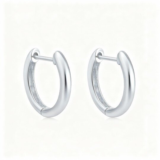 14K White Gold Round Hoop Earrings