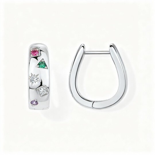 Brincos de argola redondos em ouro branco de 10 quilates com zircónias cúbicas