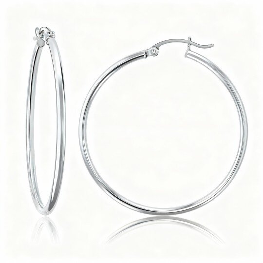 10K White Gold Round Hoop Earrings