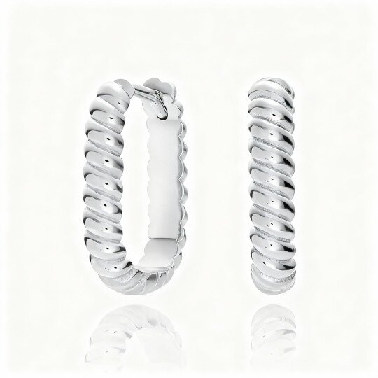 Brincos de argola redondos em ouro branco 14K