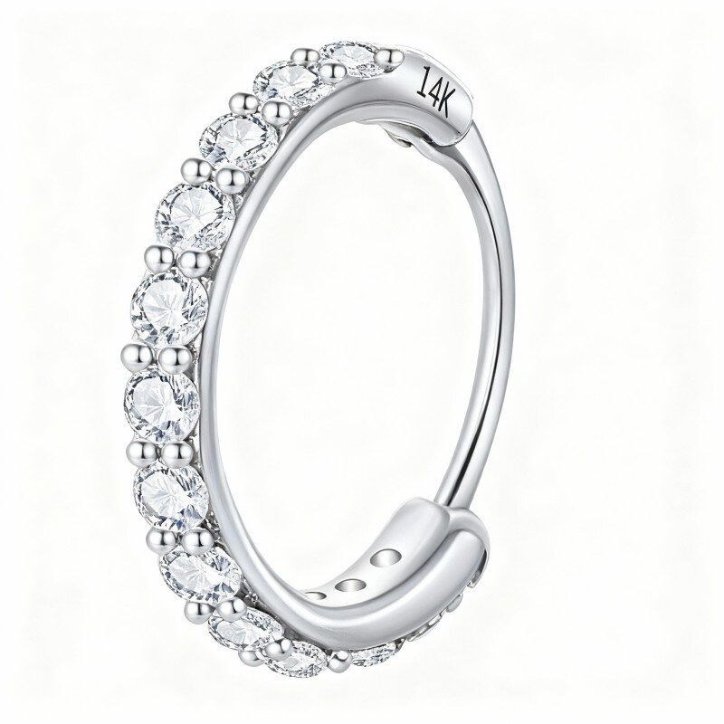 Piercing de nariz redondo em ouro branco de 10 quilates com zircónia cúbica-10