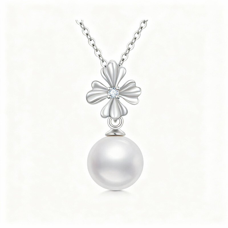 10K White Gold Cubic Zirconia Round Pendant Necklace-5