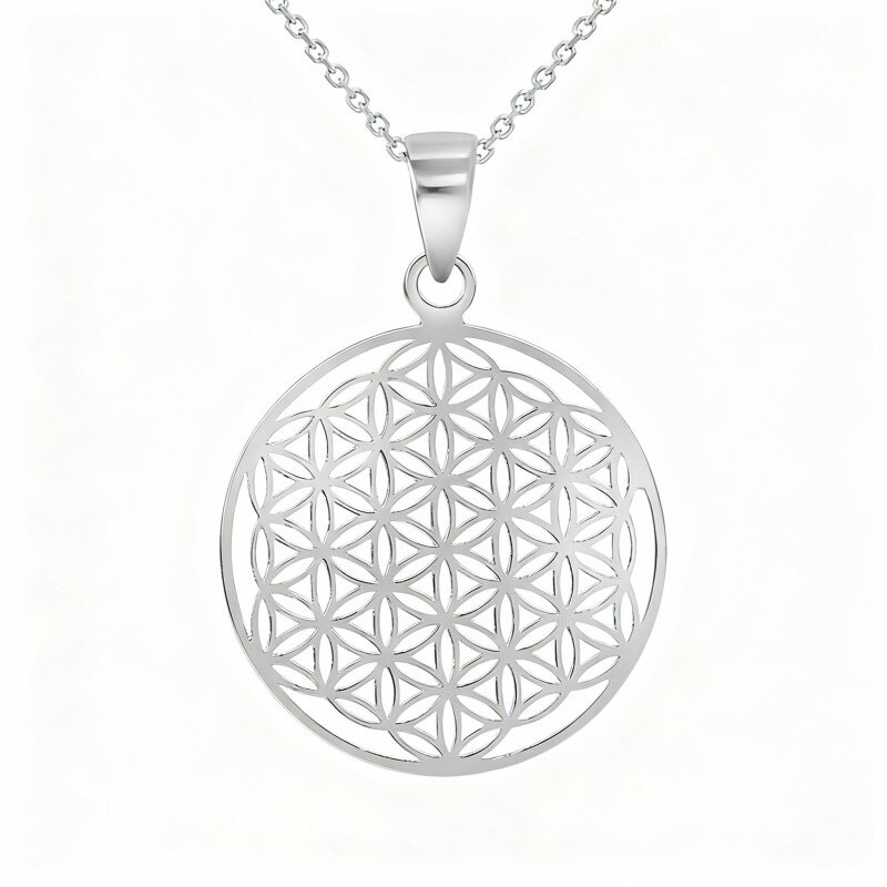 Platinum with White Gold Plated Round Pendant Necklace-1