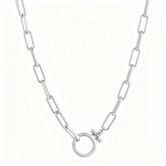 Collier pendentif rond en or blanc 10 carats