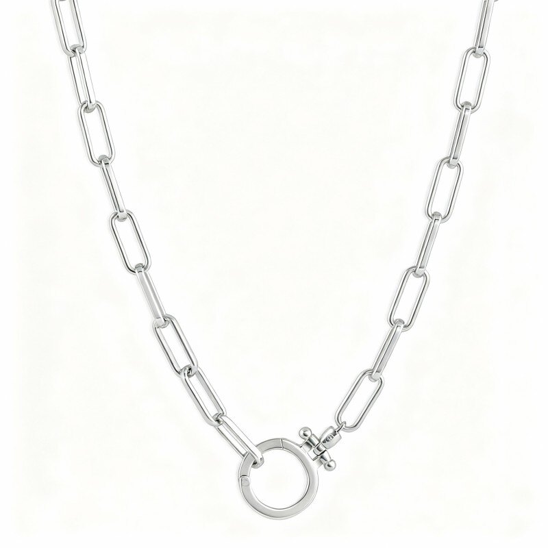 Collier pendentif rond en platine plaqué or blanc-1