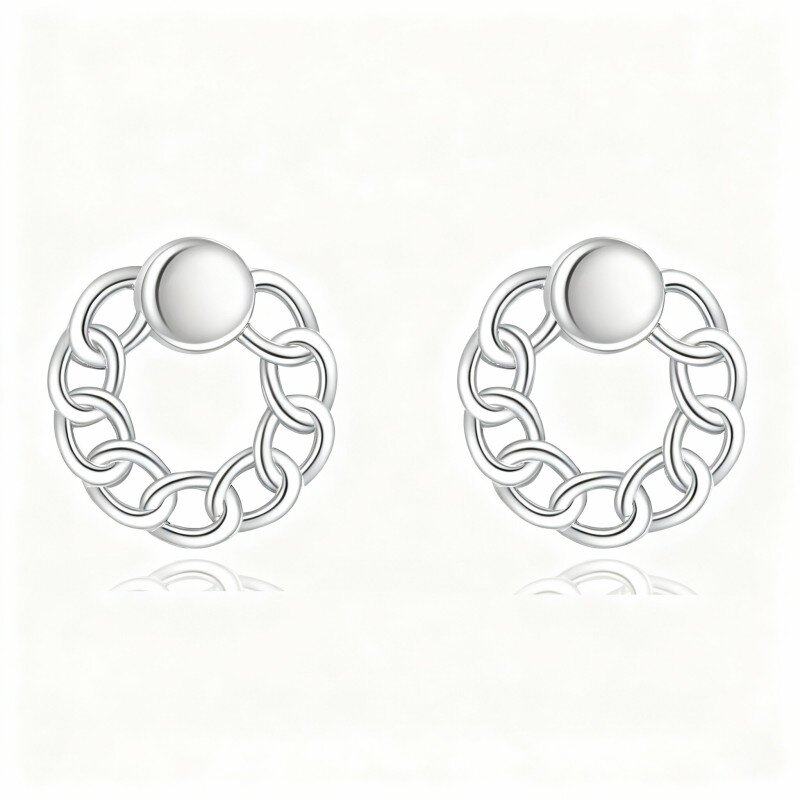 Orecchini a bottone rotondi in oro bianco 10K-4
