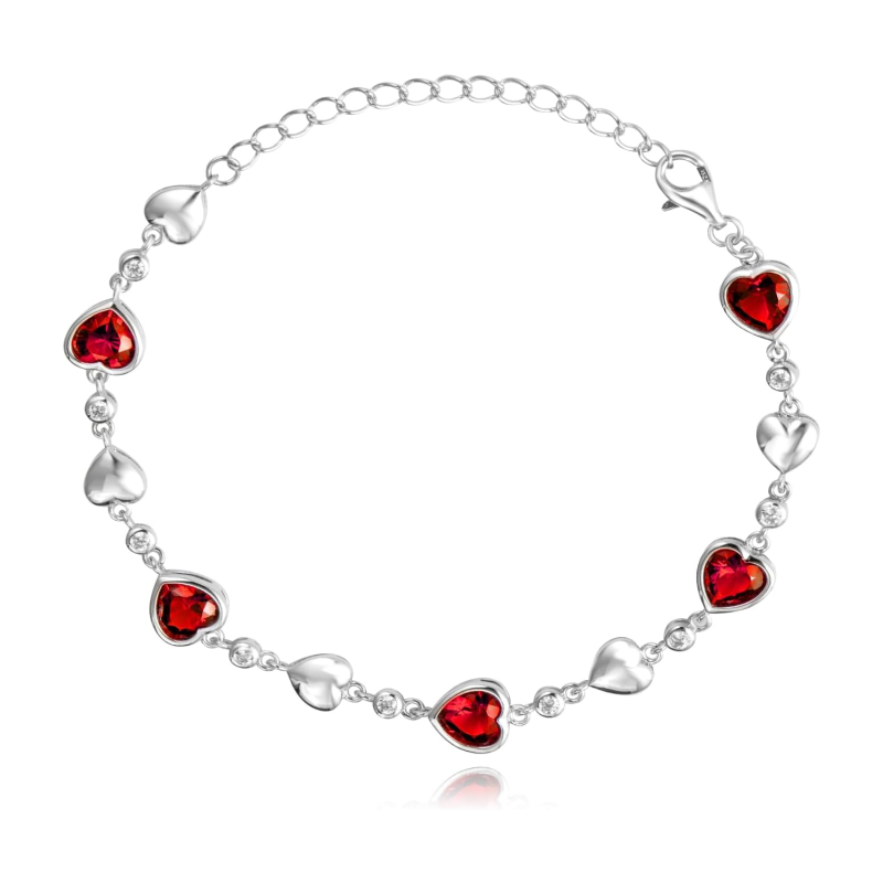 Platinum with White Gold Plated Ruby Heart Charm Bracelet-1