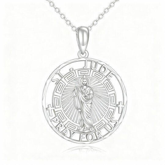 10K White Gold Saint Jude Pendant Necklace
