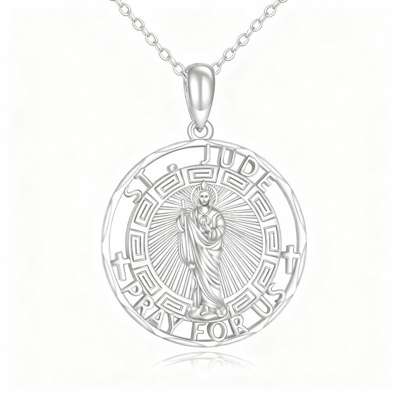 10K White Gold Saint Jude Pendant Necklace-6