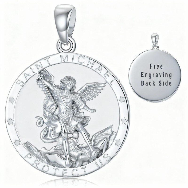 10K White Gold Saint Michael Coin Necklace-1