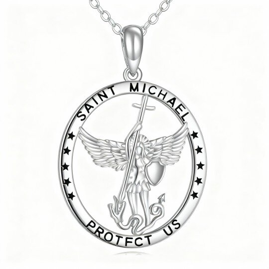 Halskette mit Anhänger des Heiligen Michael aus 10-karätigem Weißgold und eingraviertem Wort