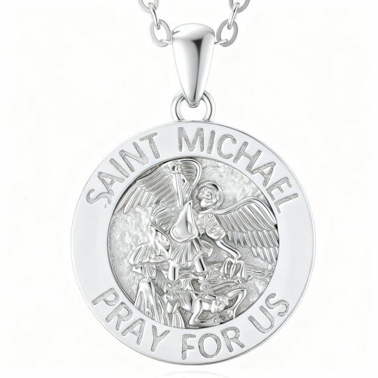 Halskette mit Anhänger des Heiligen Michael aus 10-karätigem Weißgold und eingraviertem Wort