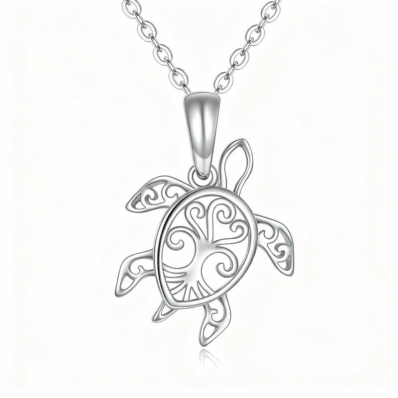 10K White Gold Sea Turtle Pendant Necklace-5