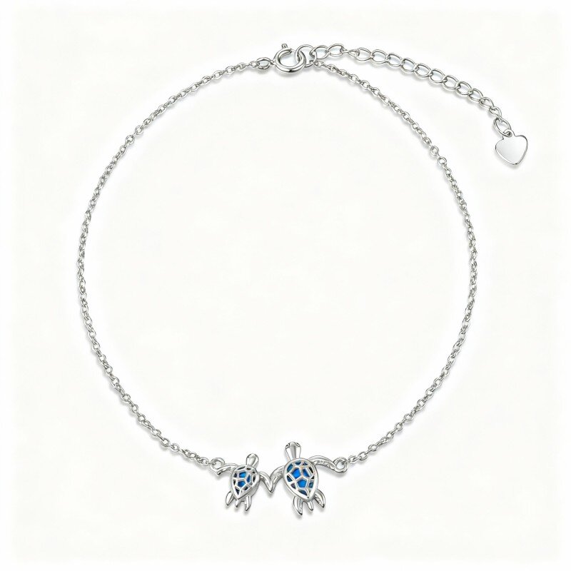 10K White Gold Sea Turtle Single Layer Charm Anklet-15