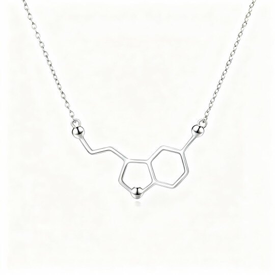 Collana con ciondolo a forma di molecola di serotonina in oro bianco 10K