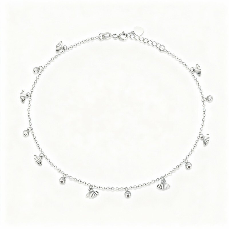 10K White Gold Shell Single Chain Anklet-18