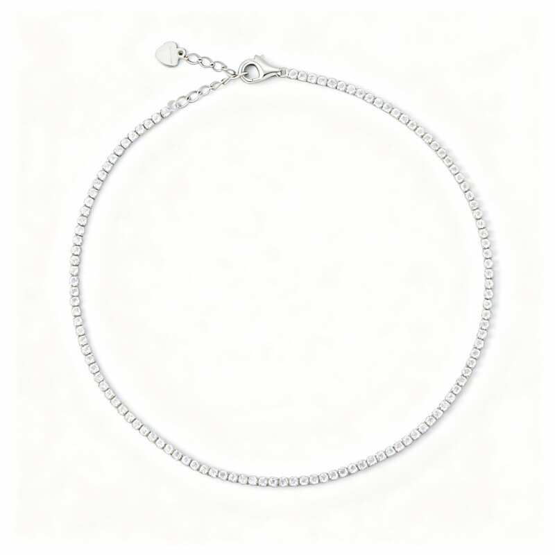Bracelet de cheville à breloque simple couche en or blanc 14 carats et zircon cubique-1
