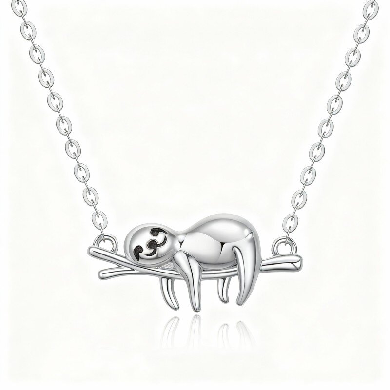 10K White Gold Sloth Pendant Necklace-17