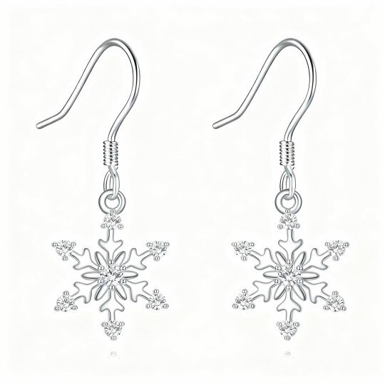Brincos em forma de floco de neve com zircónias cúbicas em ouro branco 10K