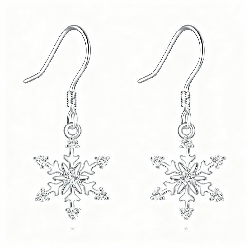 Orecchini pendenti a forma di fiocco di neve in oro bianco 10 carati con zirconi cubici-17