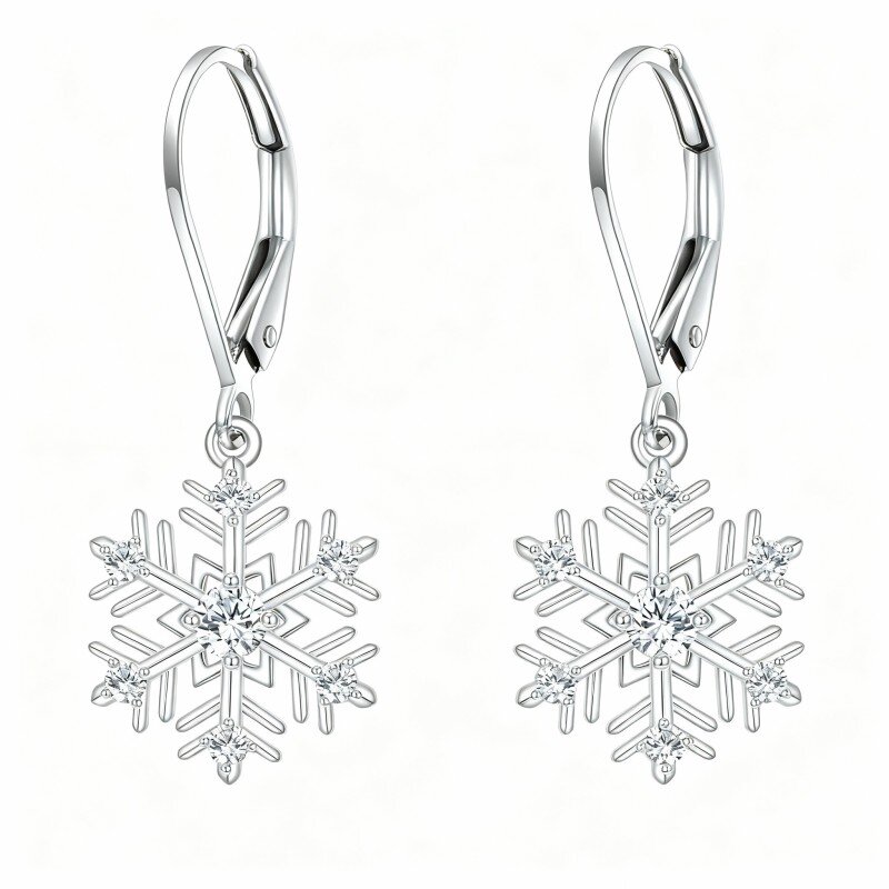 10K White Gold Cubic Zirconia Snowflake Drop Earrings-2