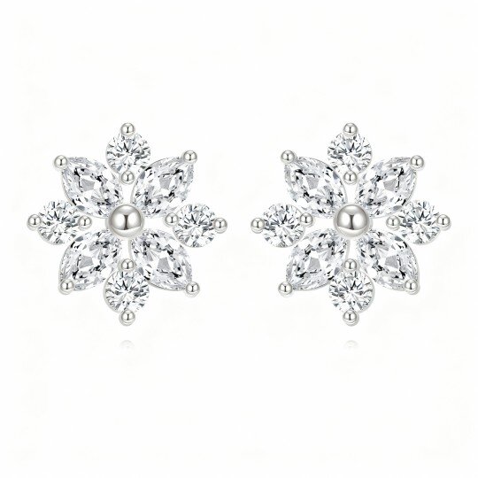 Brincos floco de neve em ouro branco de 10 quilates com zircónias cúbicas