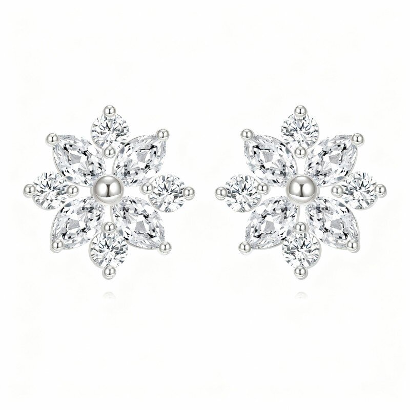 10K White Gold Cubic Zirconia Snowflake Stud Earrings-20