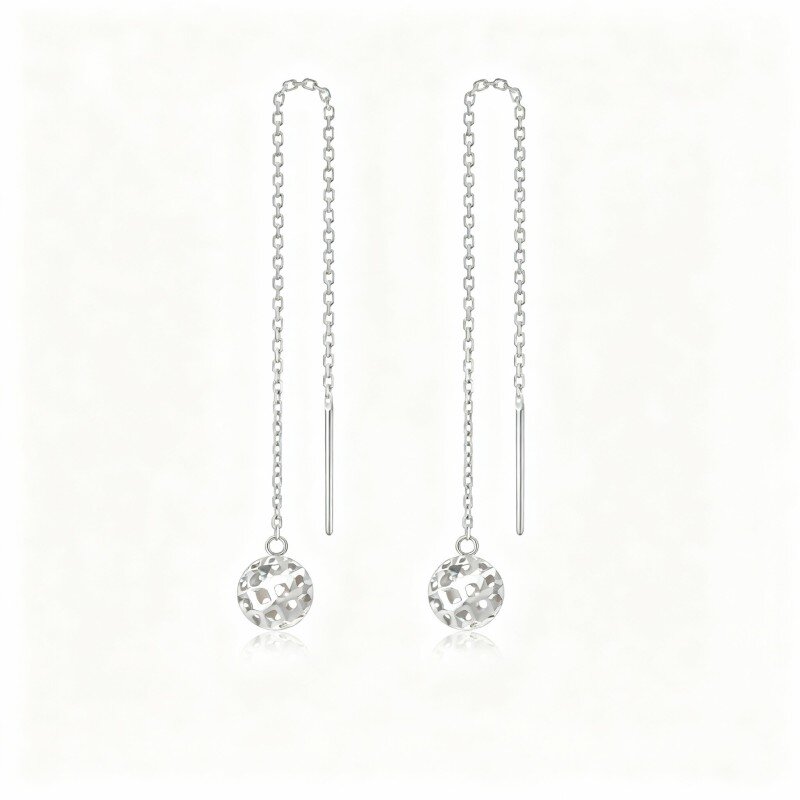 10K White Gold Spherical Drop Earrings-5