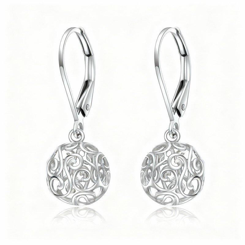10K White Gold Spherical Drop Earrings-4