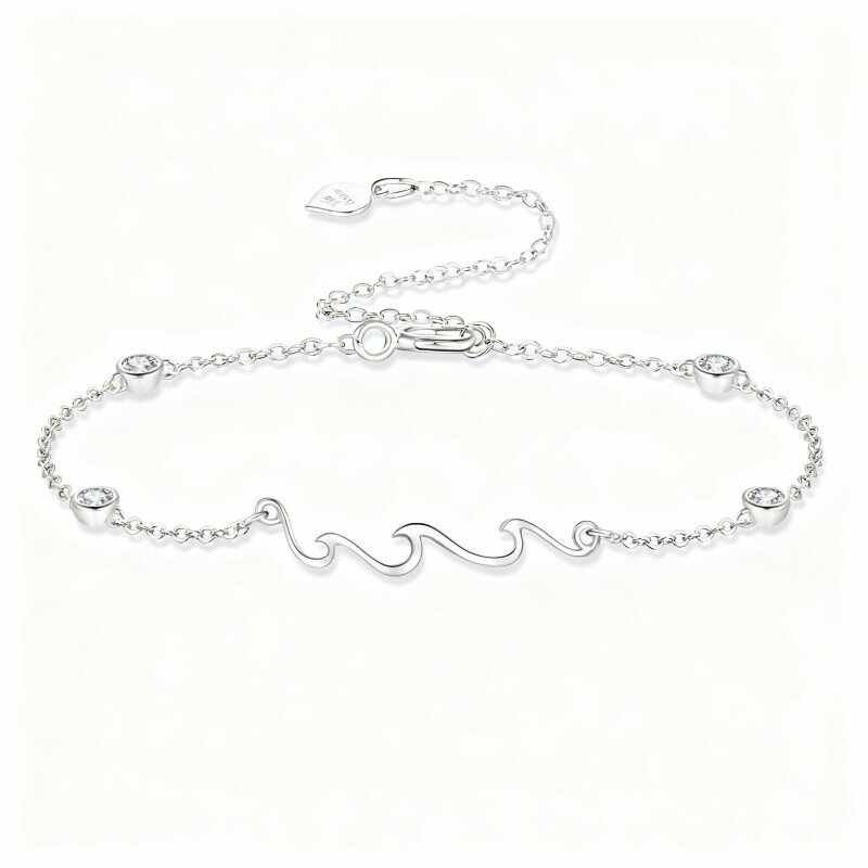 Pulsera con dije de circonita cúbica en oro blanco de 10 quilates-2