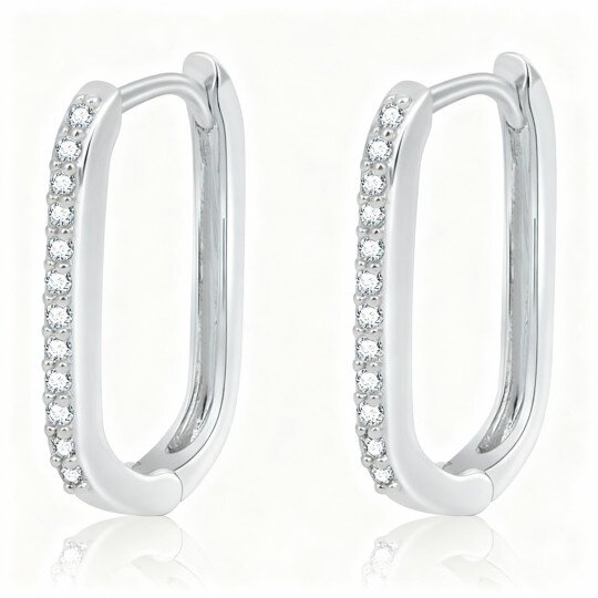 Brincos de argola quadrados em ouro branco 10K com zircónias cúbicas