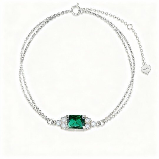 Pulseira em camadas quadradas com zircónias cúbicas em ouro branco de 10 quilates